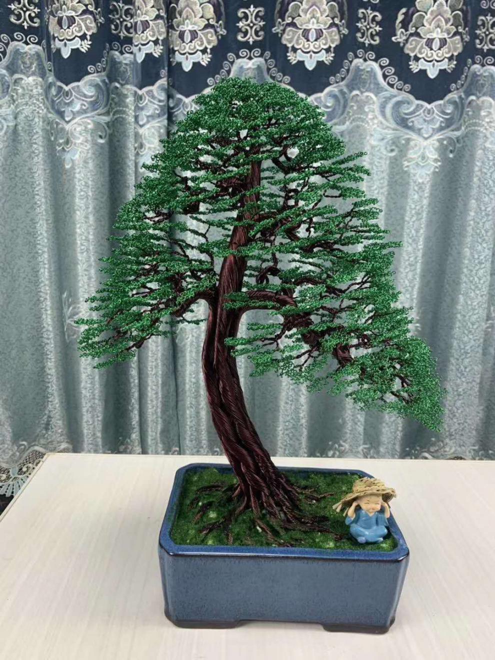 铜丝工艺品文客松铁丝编制发财树摇钱树摆件铜丝树聚宝礼 绿色松树