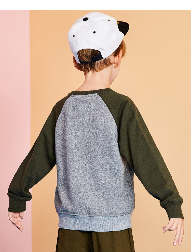 真维斯男童潮流上衣春季插肩袖保暖长袖上衣儿童卫衣jt黑色2010130