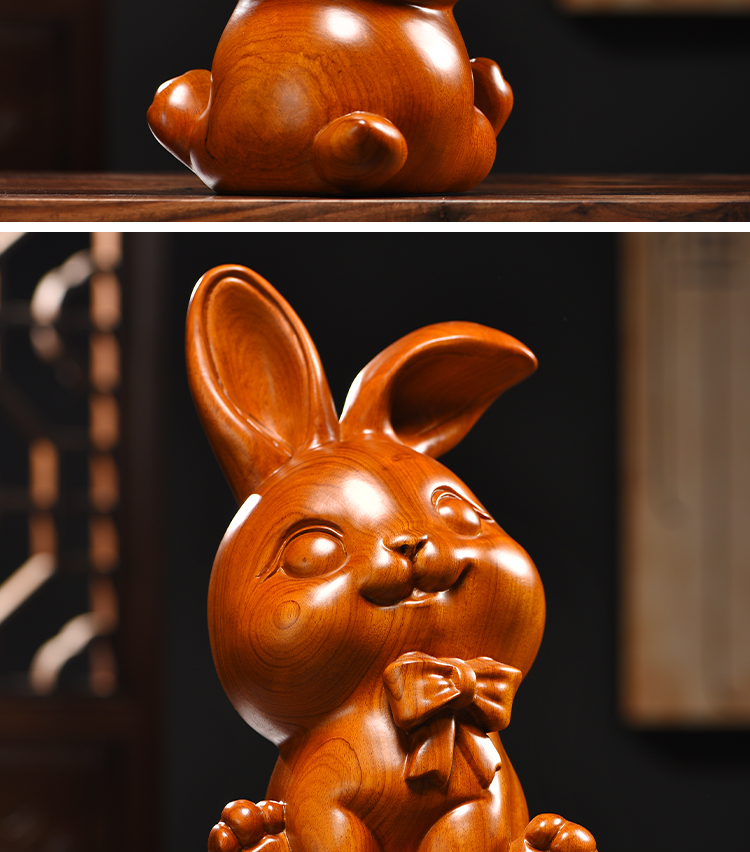 花梨实木雕刻兔子摆件根雕十二生肖红木头兔手把件车内装饰工艺品花梨