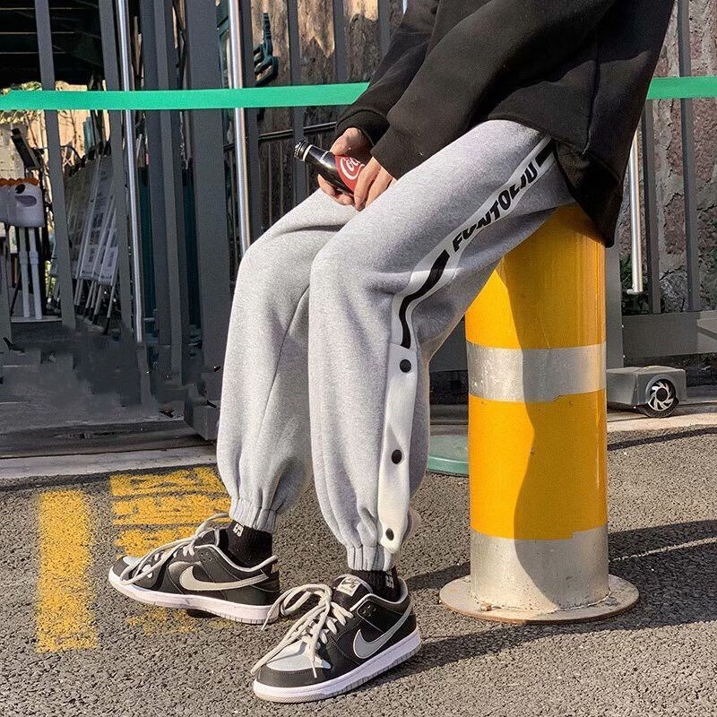 nike耐克秋冬季半开扣排扣裤男篮球裤男休闲裤长裤男 白色nk加绒款 m