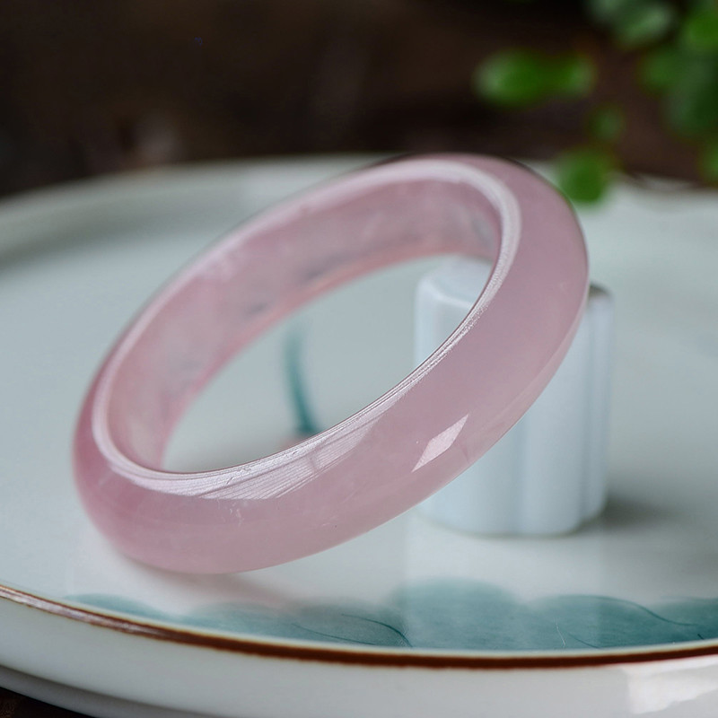 帛灵【珍藏级】粉水晶手镯 莫桑比克冰种粉晶圆镯 粉嫩甜美女款淡粉镯