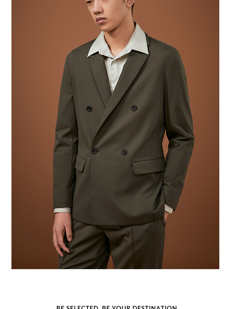 selected思莱德纯色双排扣商务西装外套男sig421472002草绿色190108a