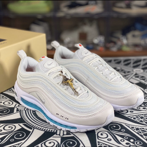 airmax97耶稣圣水万花筒银头全掌气垫跑步鞋921826101白橙圣水带配件