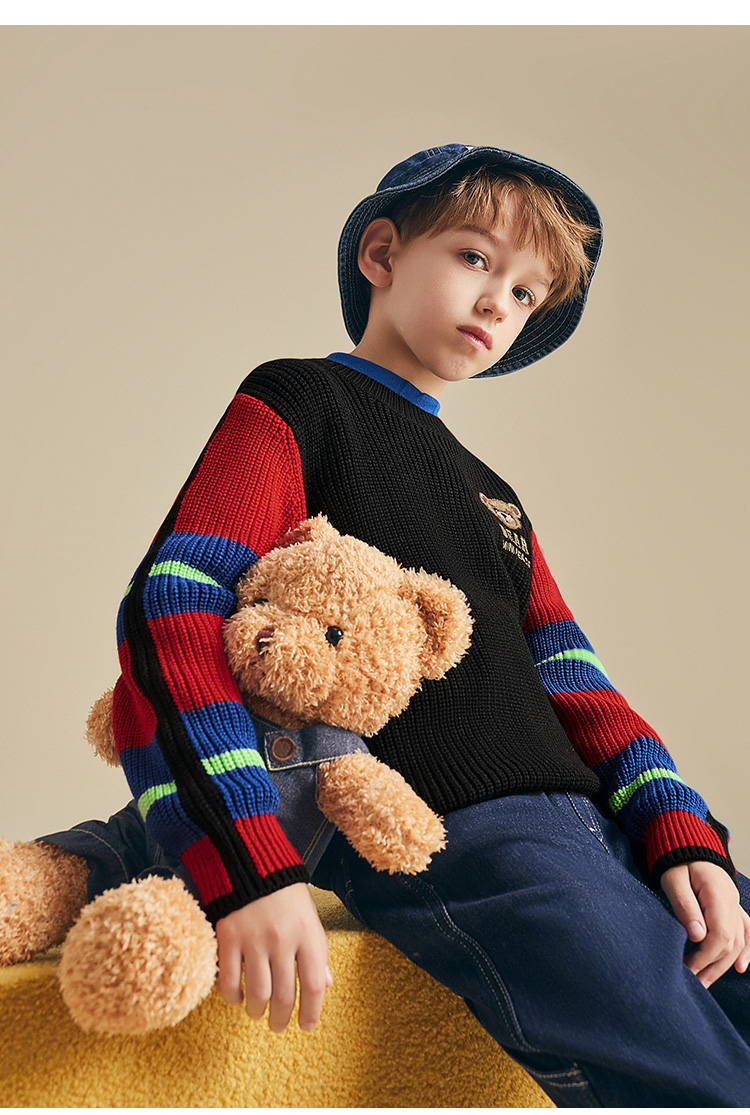 minipeace太平鸟童装男童毛衣套头复古撞色儿童秋冬上衣毛衫内搭polo