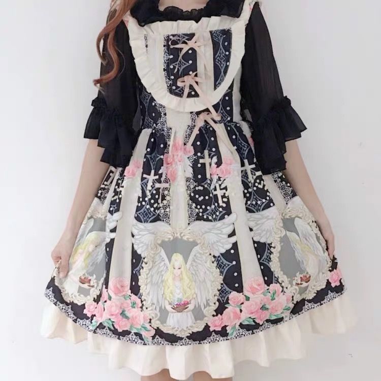 依锦艾lolita内搭短袖雪纺衫洛丽塔打底衫雪纺夏季上衬衣女白色均码