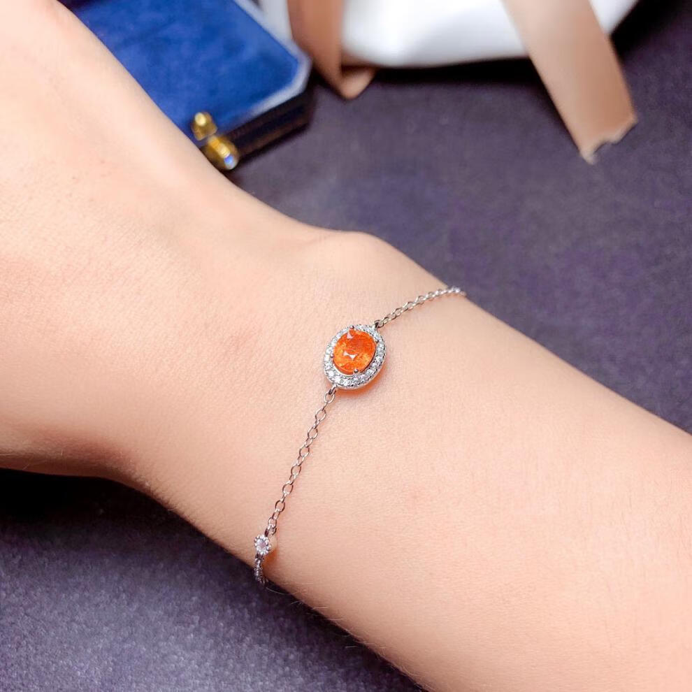 芬达石榴石手链女晶体干净颜色好银镶嵌支持检测轻奢日韩【图片 价格