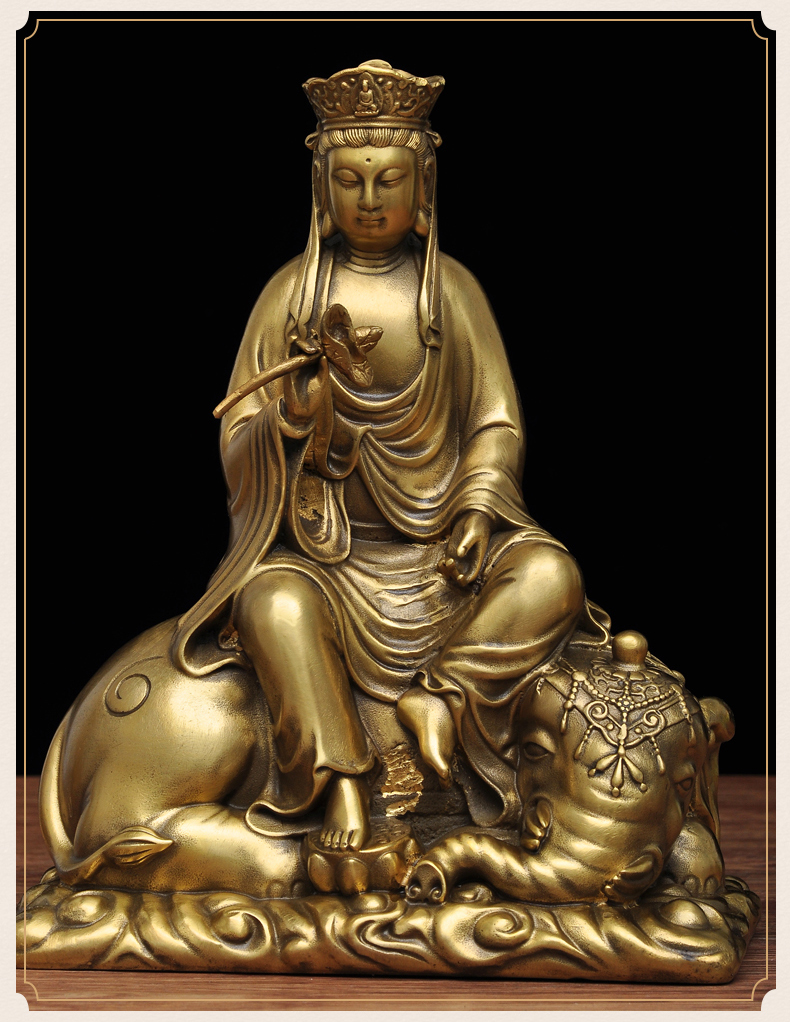 全铜文殊普贤菩萨摆件家用寺庙佛堂佛像供奉家居客厅玄关装饰品24cm