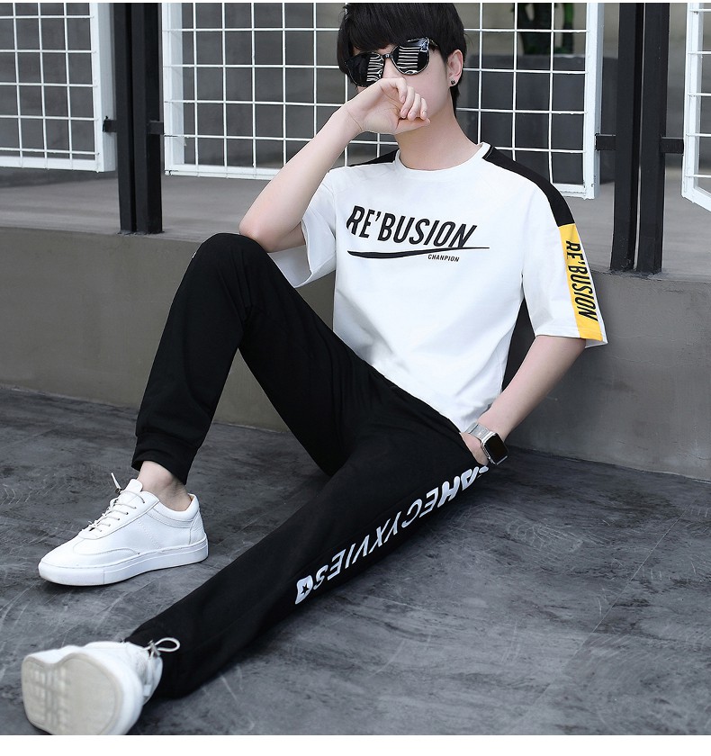 青少年夏季短袖t恤男孩12-15岁初中学生13大童夏装14帅气运动套装潮