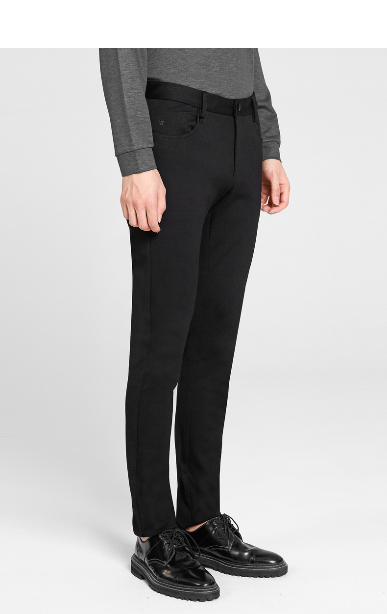 利郎休闲裤男中腰窄脚2021秋季新款时尚直插口袋修身微弹男裤子 黑色