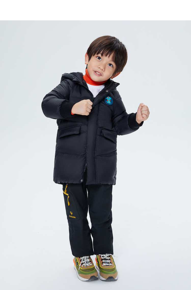 波司登童装羽绒服新款儿童连帽保暖时尚中长外套t00145910ds 黑色8056