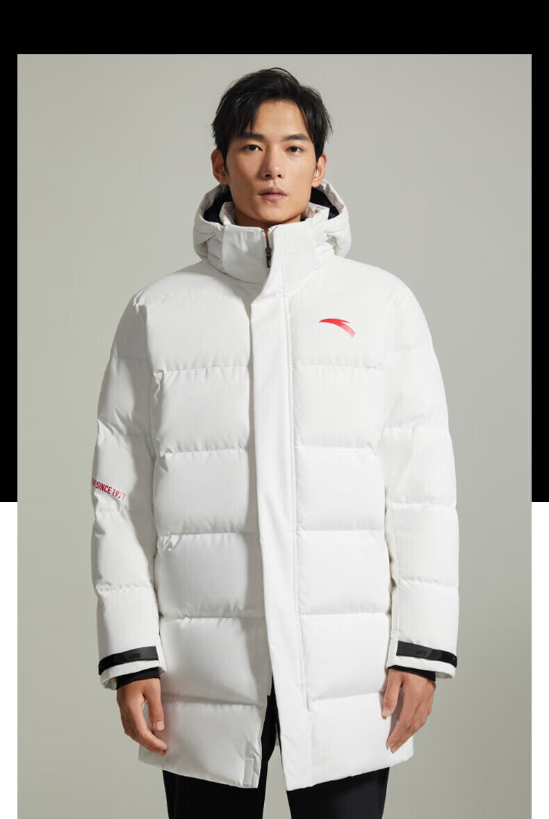 安踏(anta) 羽绒服男2022秋冬季新款中长款加厚羽绒服连帽保暖男子
