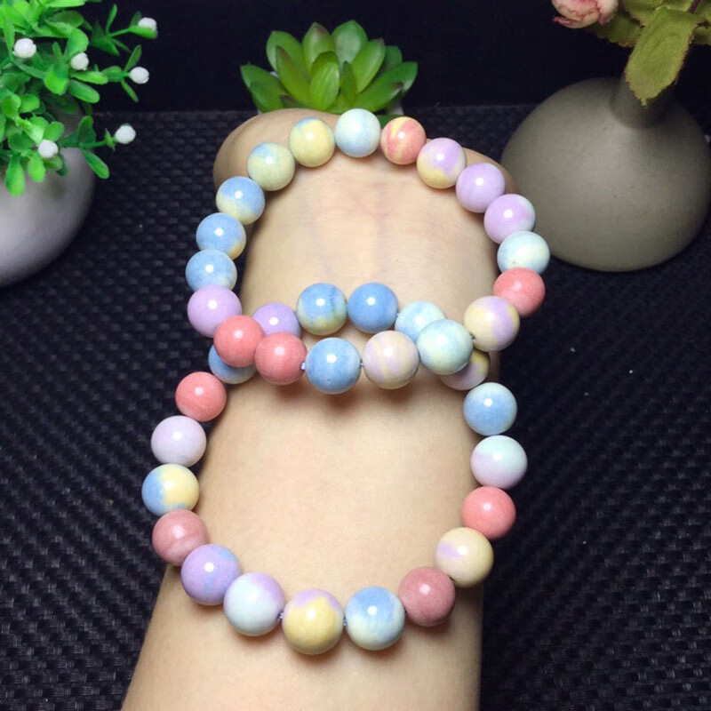 去寻 彩虹石手链女款小清新水晶单圈佛珠手串情侣饰礼物 约10mm/串