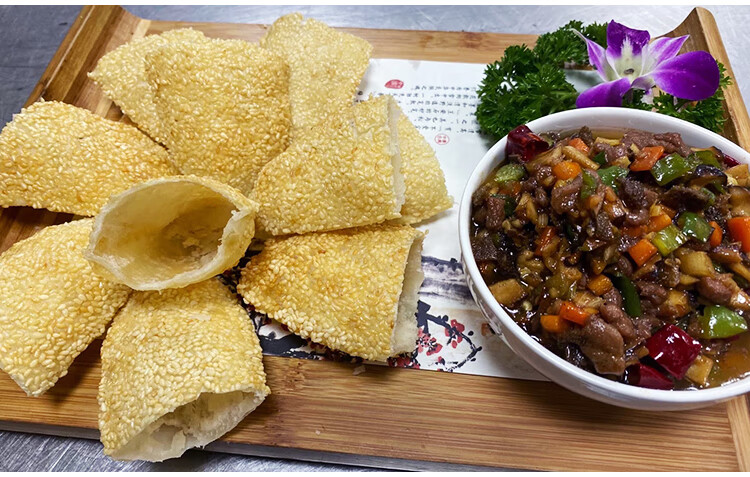 布袋夹饼口袋饼薄脆芝麻烧饼速冻半成品油炸点心小吃酒店面食面点