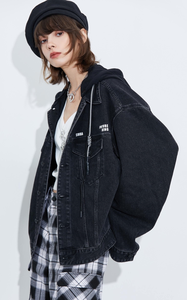 only2021秋季新款迪士尼联名款印花连帽牛仔外套女121354020 j19 黑