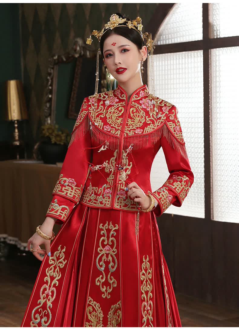 阿亨古代中式汉服旗袍婚纱新娘龙凤褂秀禾服女新娘2021新款嫁衣秀和服