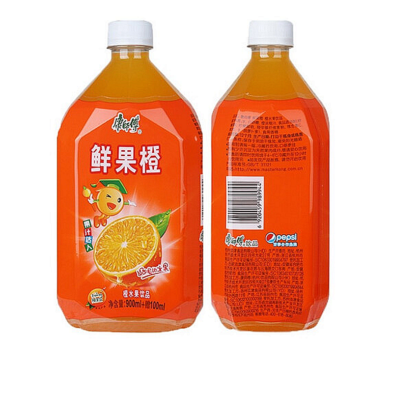 康师傅1升鲜果橙1l*4瓶/9瓶箱装1000ml大瓶装夏季饮料学生宿舍当天