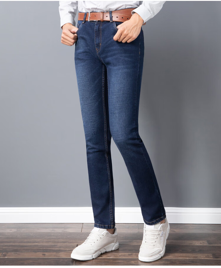 百圆裤业男士牛仔裤中青年秋季厚款男裤直筒舒适长裤中腰 蓝色 38(2.