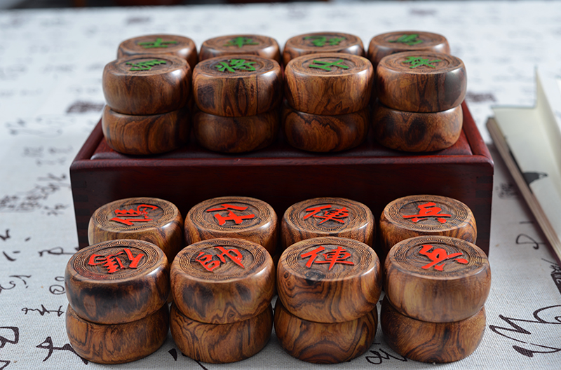 弈流鬼脸版5cm海南黄花梨象棋降香黄檀木中国象棋红木盒收藏棋子 精装