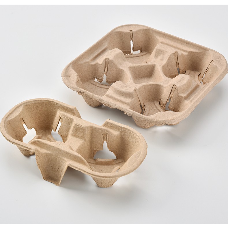 纸浆杯托外卖杯托一次性纸杯杯托咖啡奶茶底托外带打包杯托 4杯装托盘