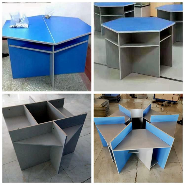 六边形桌六角桌铝木拼接组合彩色学生阅览桌六边形实验桌电脑桌椅