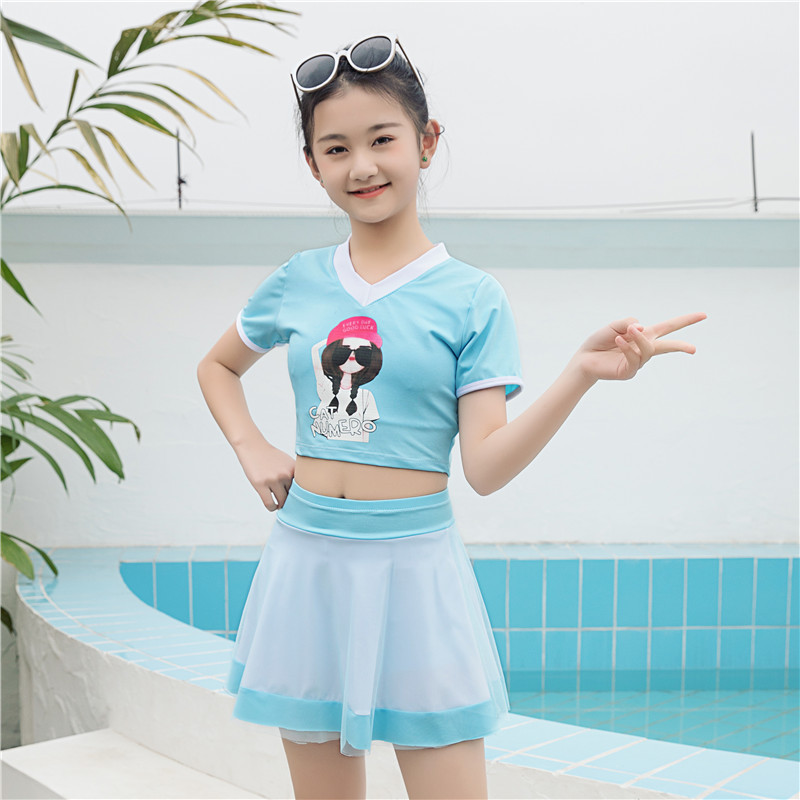 初中女生保守游泳衣分体儿童10-13岁女孩中大童少女裙式平角泳装女童