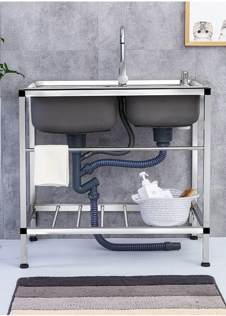 厨房简易不锈钢水槽单槽双槽水盆带支架定做洗菜洗碗池洗手盆架子