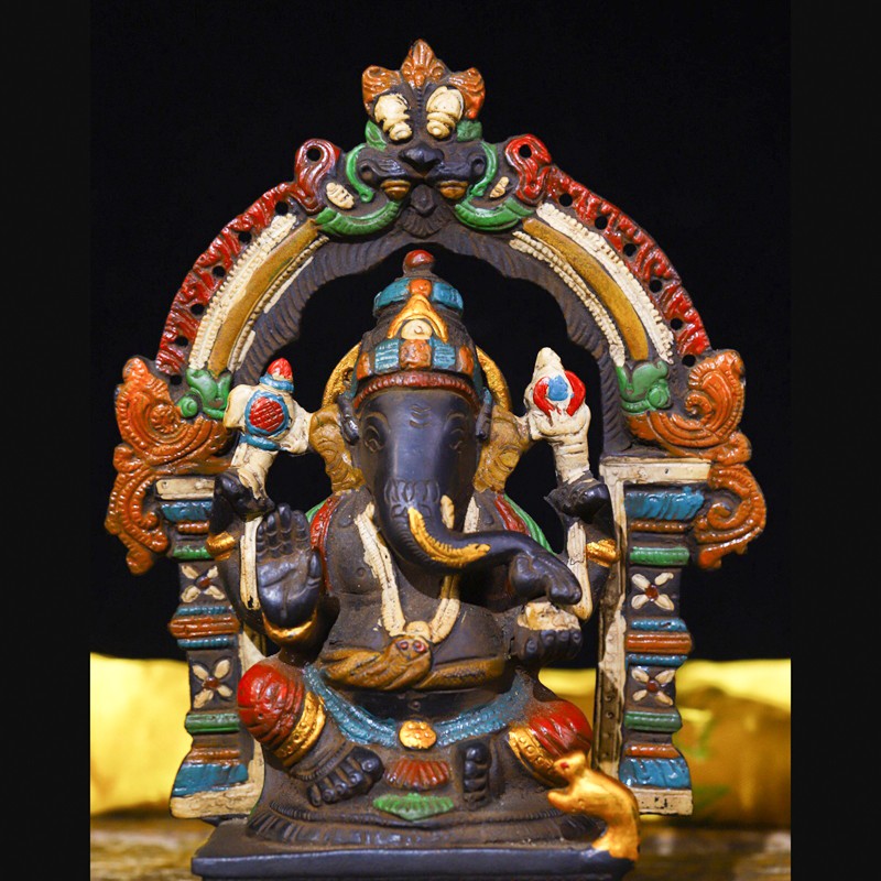 尼泊尔工艺全铜手工描彩象鼻财神铜像天目象家居办公室会所装饰工艺品