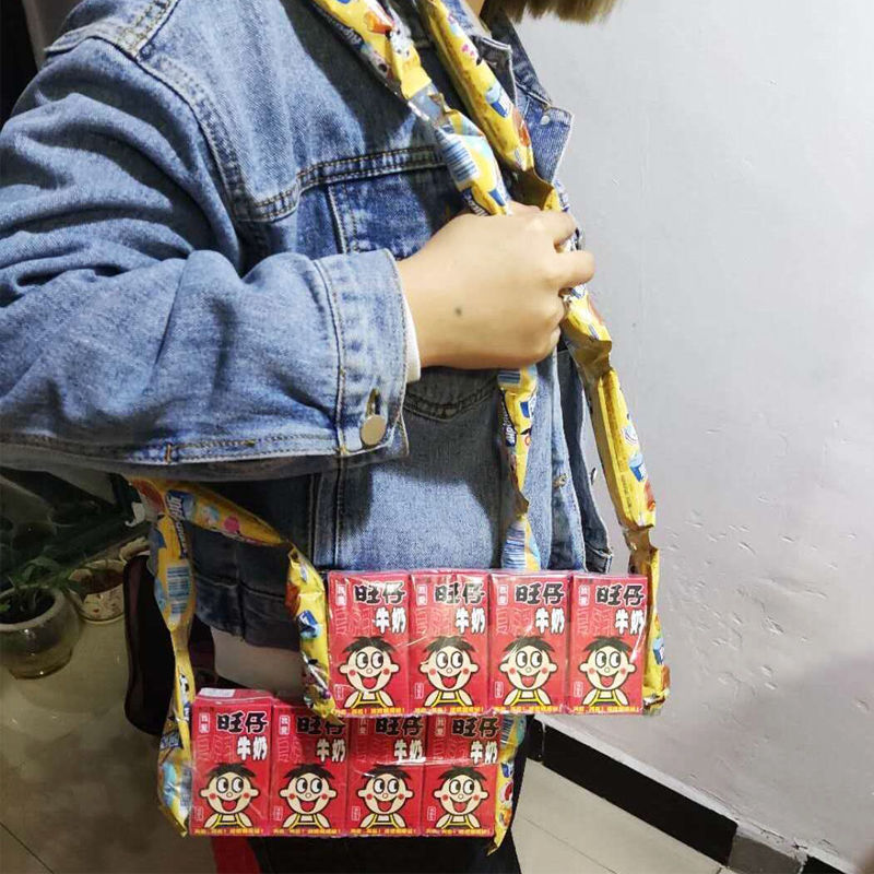 秋天的个包包旺仔牛奶挎包ad钙挎包多规格网红阿尔卑斯棒棒糖包
