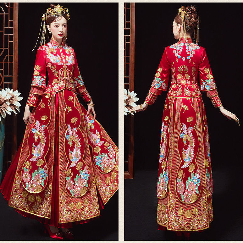 禄禄仔秀禾服新娘结婚礼服中式嫁衣复古改良旗袍裙龙凤褂红色新娘装长