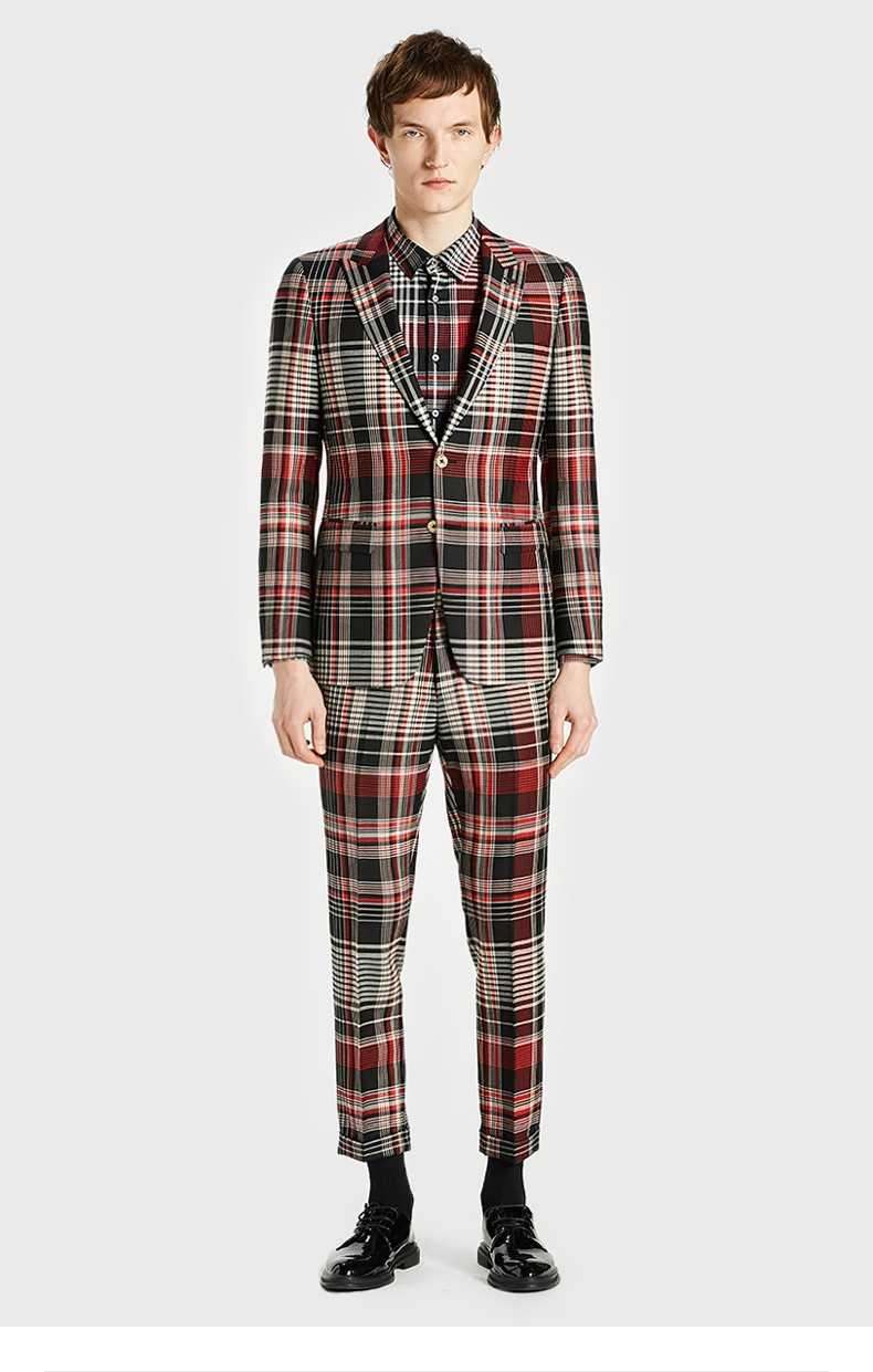 ferre费雷奢侈品男装新款西服男商务休闲格子西装上衣单西便服修身