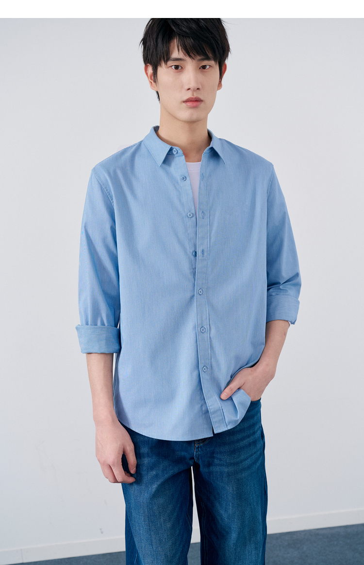 棉先生液氨免烫暗格子长袖衬衫男秋季轻商务休闲衬衣 小米黄 xl