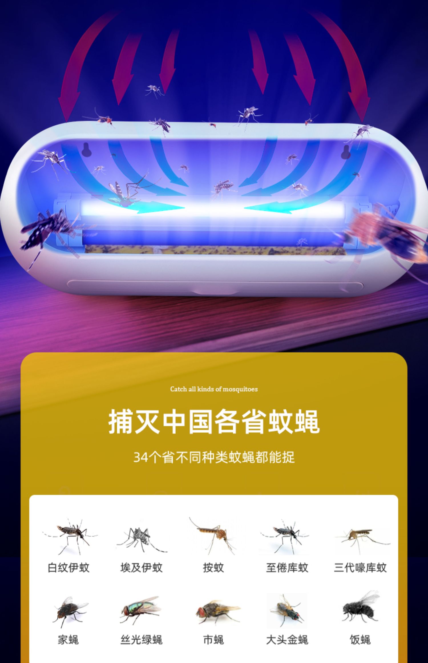 夜易宝灭蝇灯餐厅饭店用商铺用挂墙苍蝇粘捕式灭蚊灯商用壁挂式驱蚊