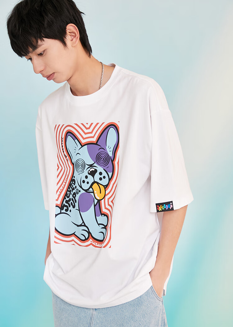 jackjones杰克琼斯蘑菇系列夏oversized圆领趣味胶印印花短袖t恤男士