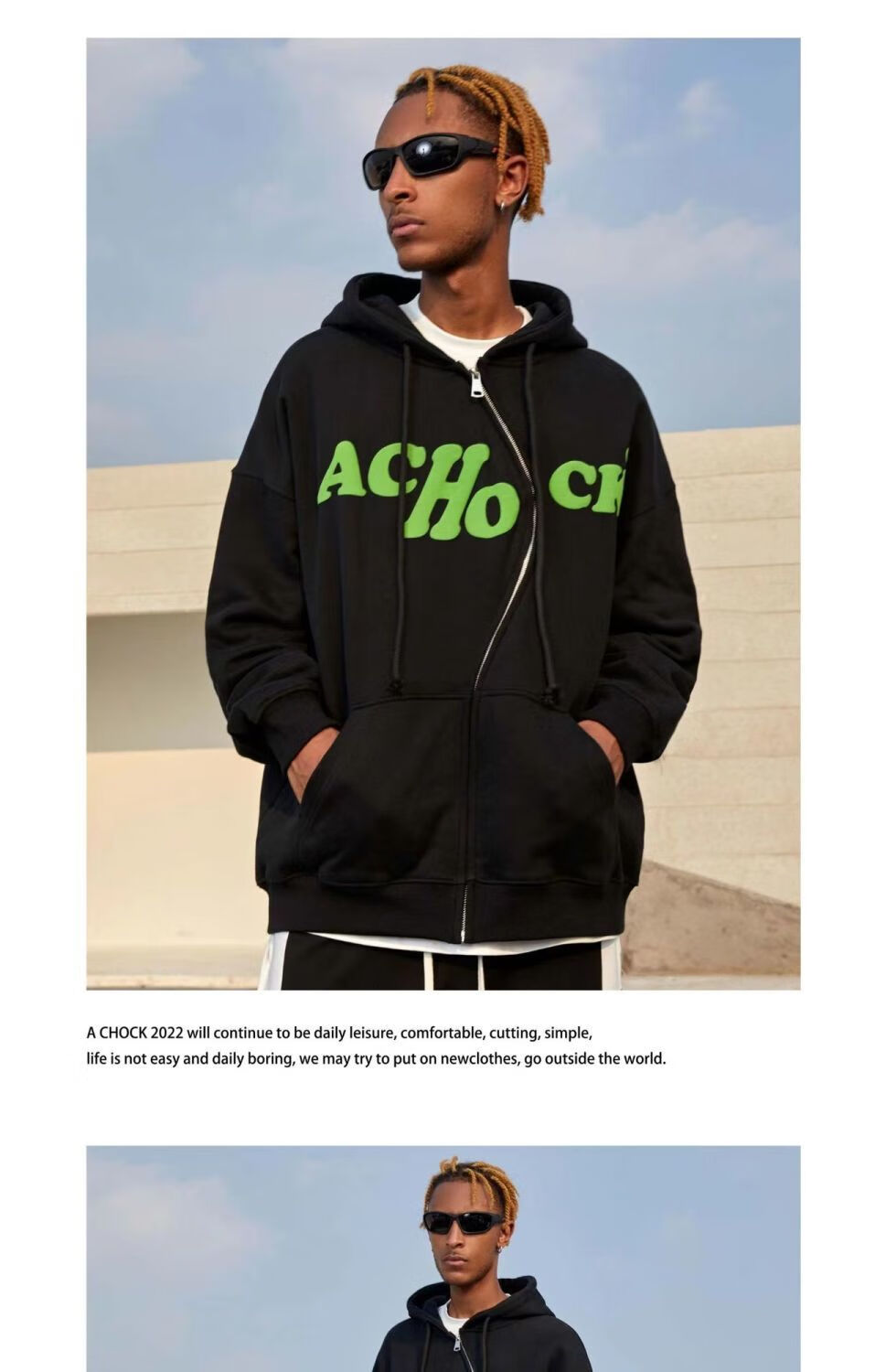 achock s拉链卫衣原创设计logo泡印外套个性休闲宽松连帽情侣卫衣