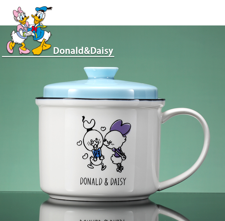 迪士尼水杯大容量陶瓷杯带盖泡燕麦泡面碗宝宝熬粥杯可爱卡通杯子a款