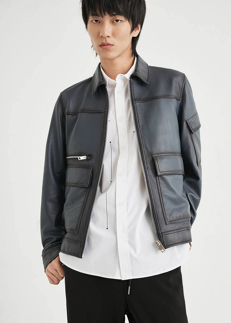 jackjones杰克琼斯秋季男士青春休闲朋克翻领皮衣外套220