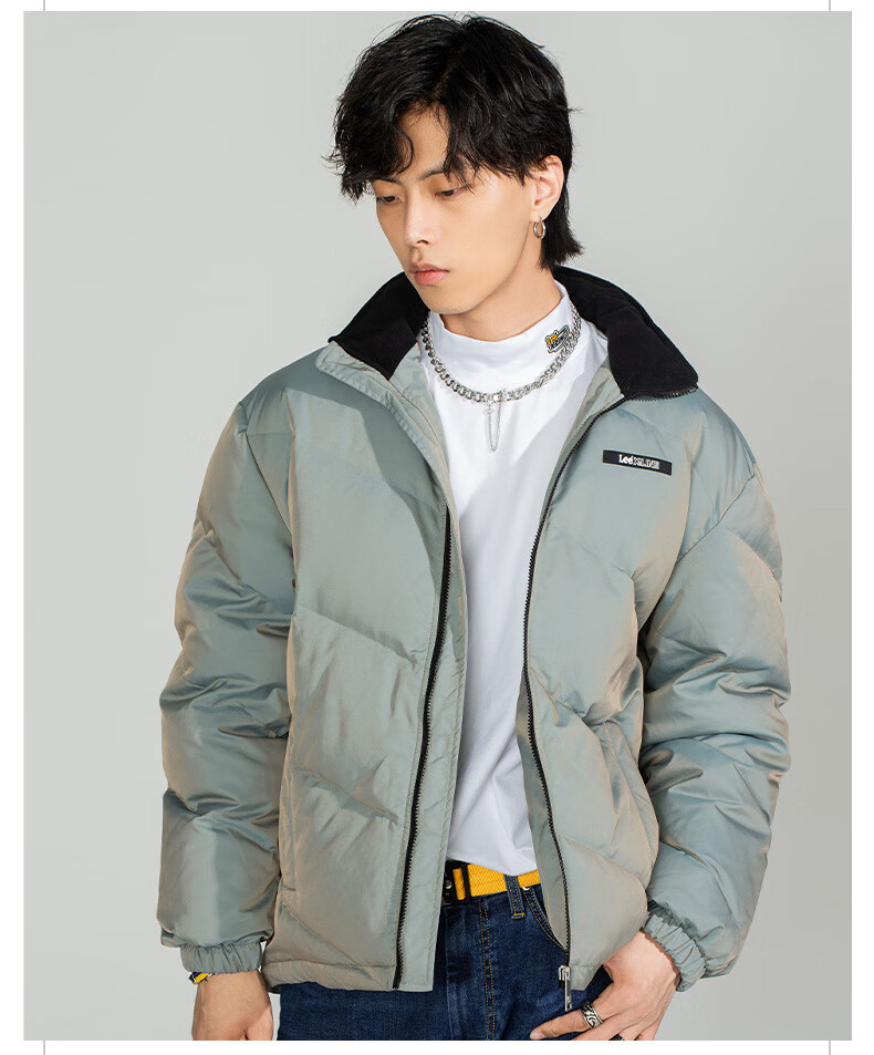 leexline 22秋冬新款舒适版型反光面料男翻领羽绒服lmt003993100 蓝色