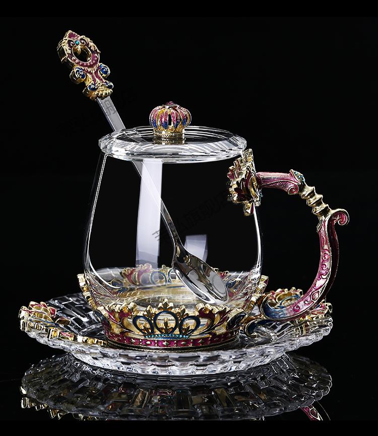 毕曦之 2022新款珐琅彩水杯玻璃杯欧式杯子轻奢珐琅彩水杯欧式水晶