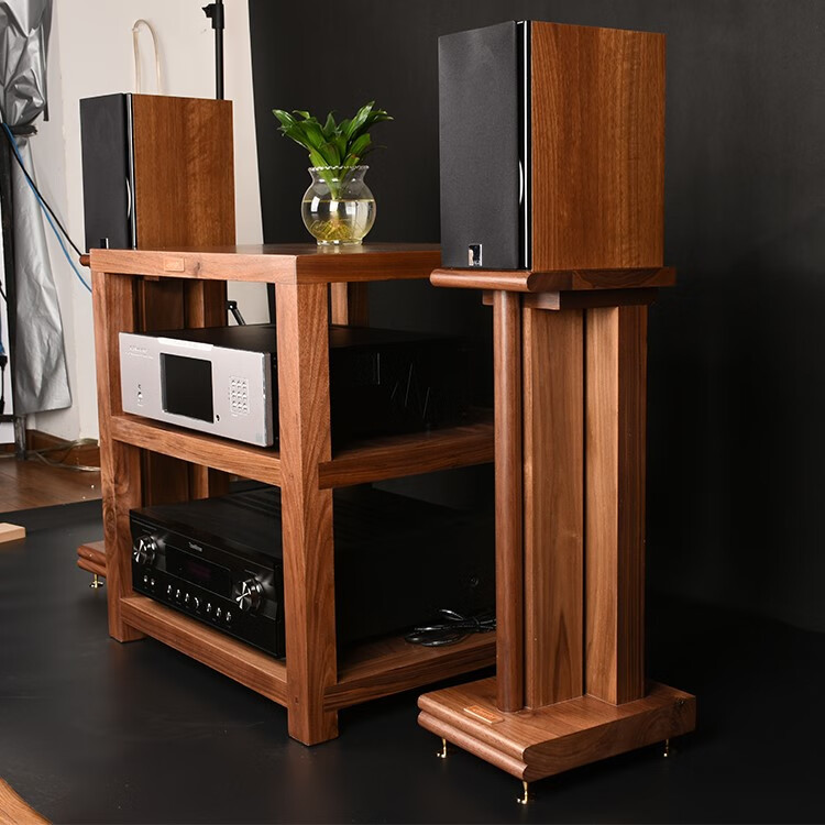 机架爵士精装机架北美进口黑胡桃木hifi功放机柜实木音响柜架子定做