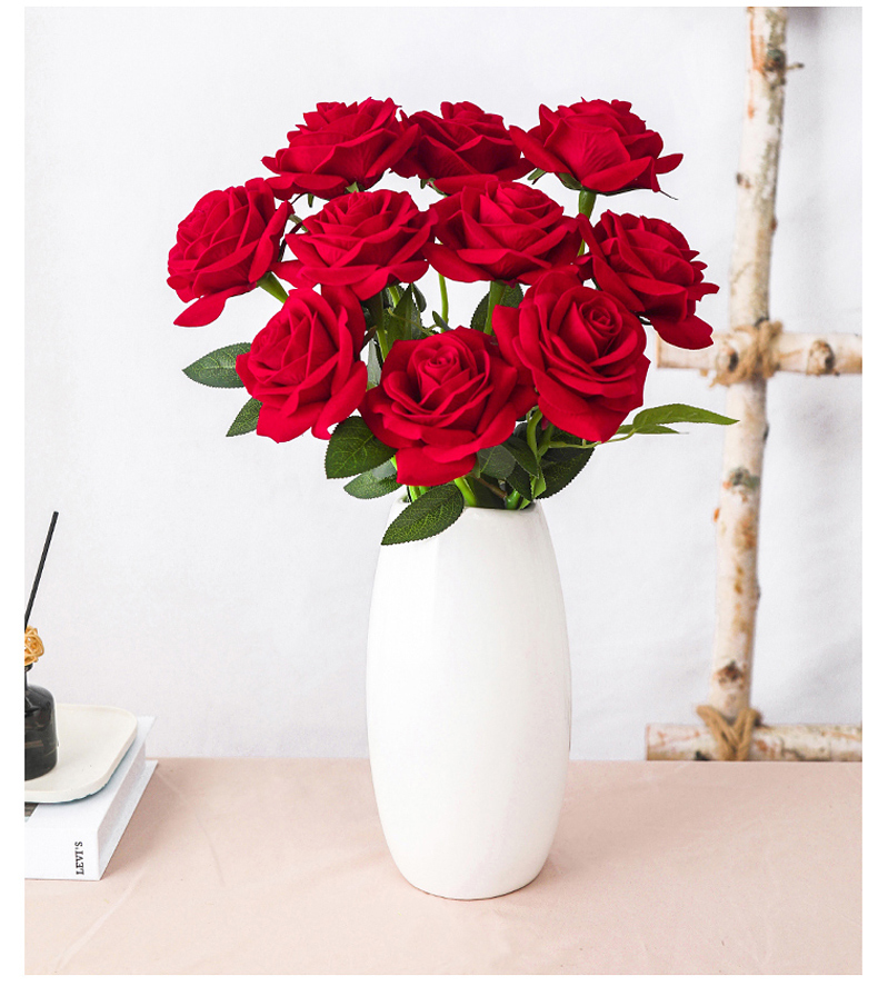 圆林仿真玫瑰花永生花客厅花瓶摆件假花花束塑料花插花摆件餐桌装饰花