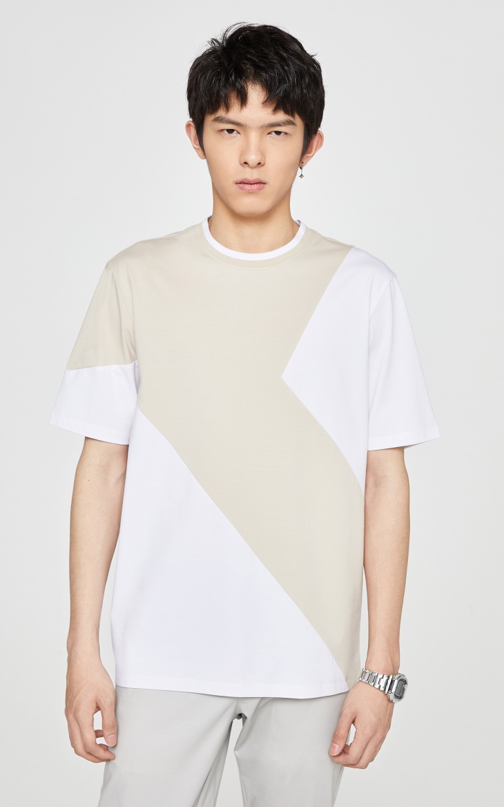 selected思莱德新品拼色拼接休闲落肩男士短袖t恤s421301003 浅灰色