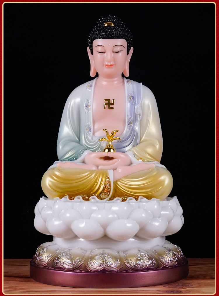 汉白玉三宝佛佛像家用释迦牟尼佛供奉阿弥陀佛像药师佛彩绘摆件 12寸