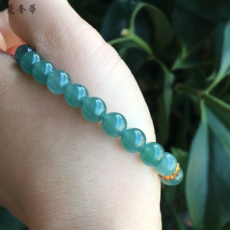 蔻奢蒂翡翠手链手串冰种蓝水玉石圆珠手串a货玉石珠子串手链女士款