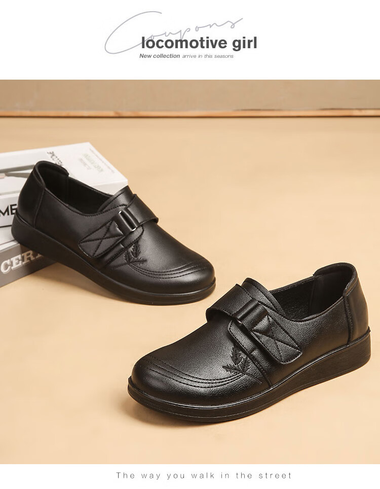 EGCHI Mom Shoes, Casual Top-Grain Leather Soft-Soled Flats, Non-Slip Flat Walking Leather Shoes, H2168, Black, Size 39 14
