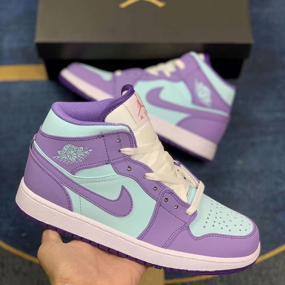 新aj1紫罗兰蓝紫中帮百搭男女休闲运动气垫板鞋554724-500鞋帮高度