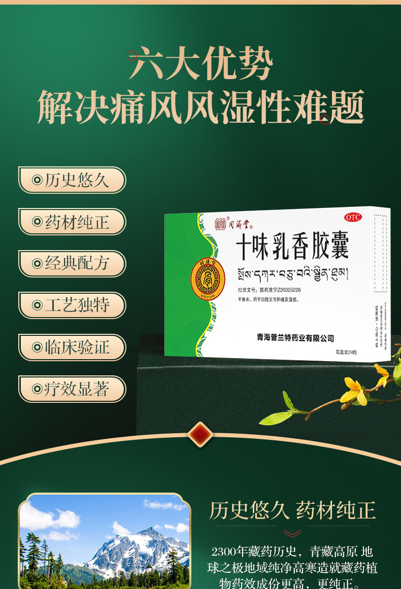 同济堂 十味乳香胶囊 24粒藏药十味乳香丸痛风金哈达四肢关节肿痛干