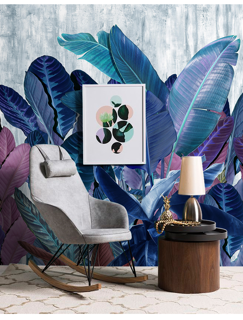 美式东南亚手绘芭蕉叶植物壁画客厅电视背景墙纸客厅装饰沙发壁纸8d