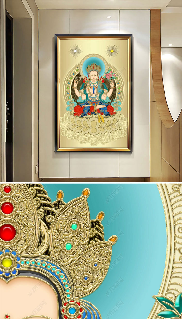 唐卡装饰画坛城唐卡装饰画入户玄关走廊挂画中式茶室书房壁画黄财神