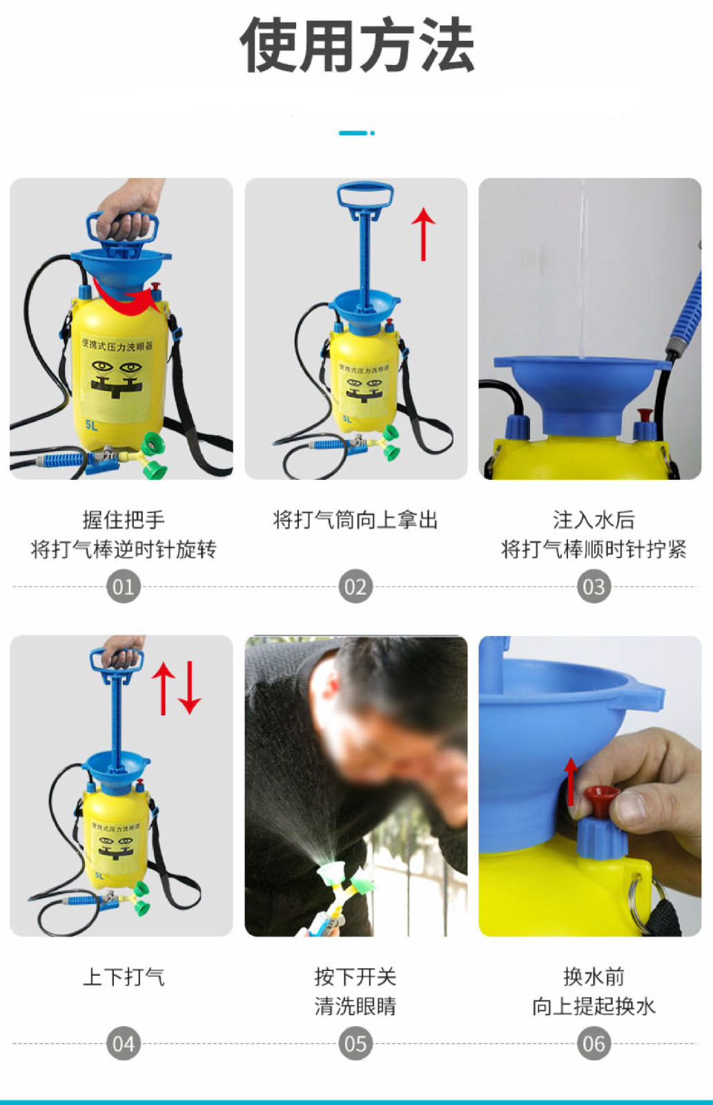 朗发工业用验厂便携式洗眼器移动式双口5l简易实验室紧急喷淋洗眼器