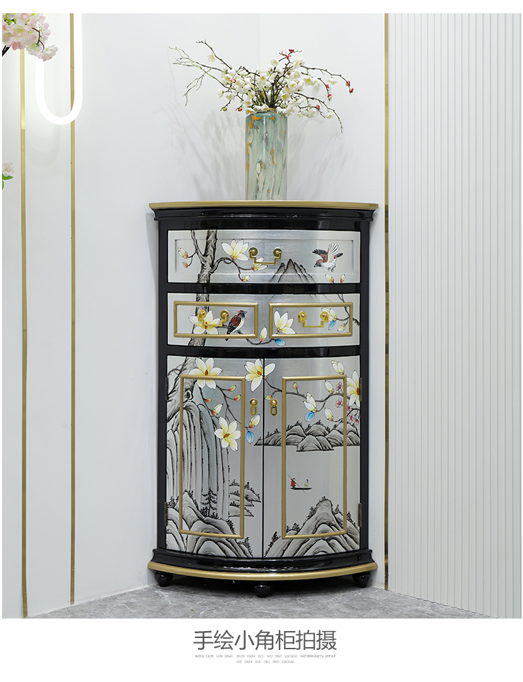 墙角柜三角柜 三角柜墙角柜 新中式角柜墙角柜三角形客厅彩绘拐角矮柜